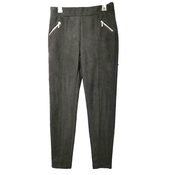Stoosh Suede Pull On Skinny Ankle Pants Elastic Waist High Rise Black Womens L - Picture 1 of 7